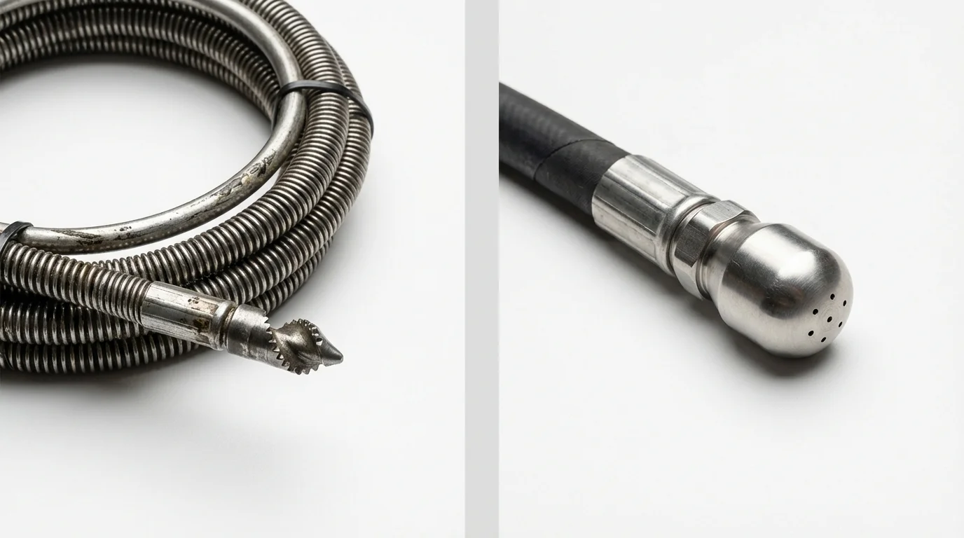 Drain snake cable and hydro jetting nozzle used for drain cleaning in Wathena, KS