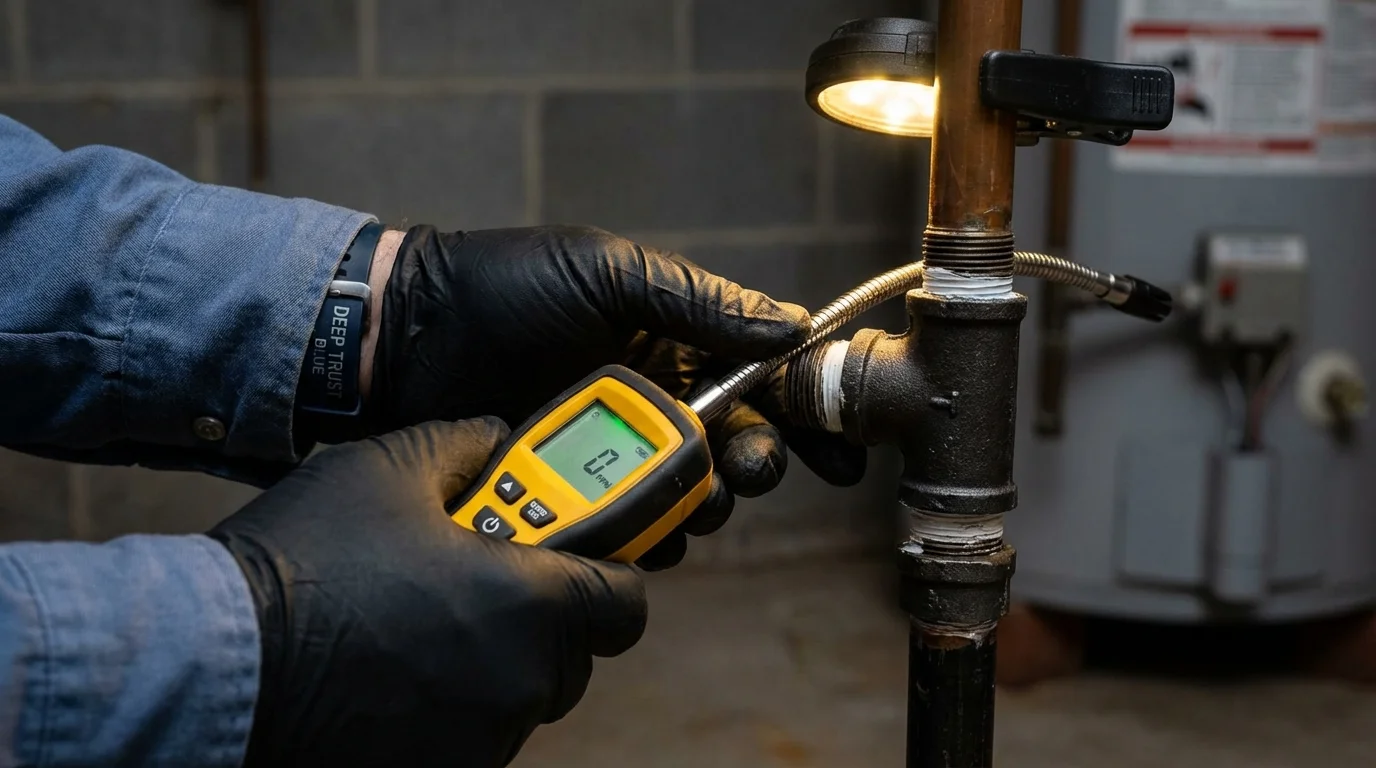 Gas leak detection with electronic sniffer by Johns Plumbing LLC in Wathena